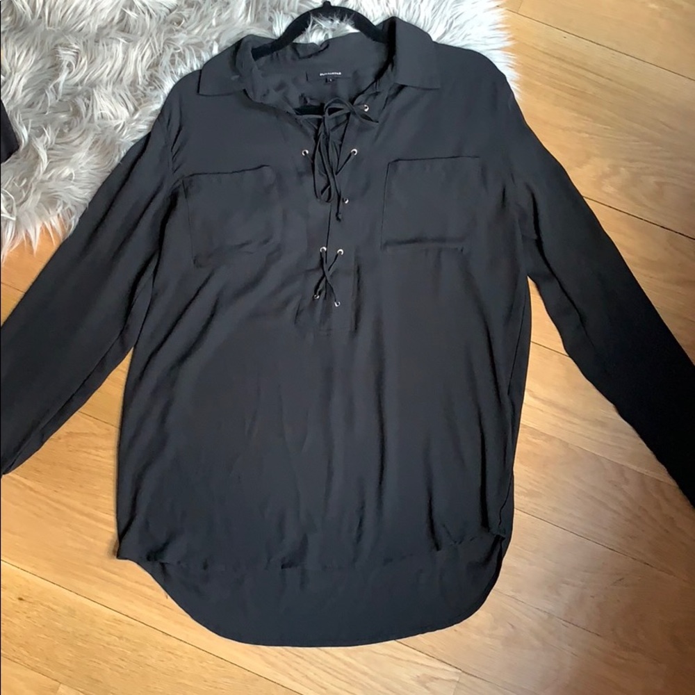 Olivaceous blouse size large with tie detail